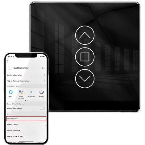 Minuterie intelligente pour volet roulant avec fonction pourcentage : interrupteur tactile arc 2,5D Smart Wifi, interrupteur de volet roulant Commande vocale Nécessite un (1/5)