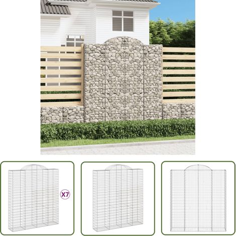 The Living Store Gabionen mit Hochbogen 7 Stk. 200x50x220/240cm Verzinktes Eisen - Gabionen - Gabionenwand - Gartendeko - Zaun - Sichtschutz (1/5)