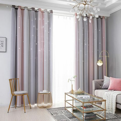 Rideaux Occultants Double Couche Creux Dégradés Simples, Motif Étoile, Isolation Forte Blackout, Pour Chambre Salon, Avec Corde À Cravate, 1 Pc, Gris 100Cm 130Cm - Gris 100Cm 130Cm (1/5)