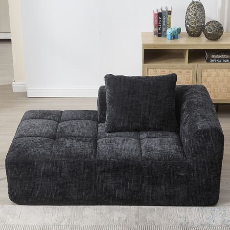 Canapé moelleux avec coussins, canapé avec poches latérales, tissu chenille, canapé modulable, design moderne, Noir (1/5)