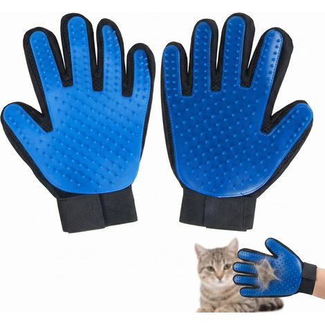 Gant Anti Poils Animaux (Paire) - Gant de Toilettage pour Chat et Chien, Gant Brosse Chat Efficace pour Massage et Retrait des Poils Morts, Idéal pour Animaux de Compagnie, Bleu (2 Pièces) (1/5)