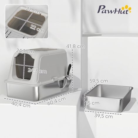 Litière pour chat en acier inoxydable avec couvercle, double entrée et pelle, 60,4 x 40,4 x 41,8 cm, adapté jusqu'à 8 kg (1/5)