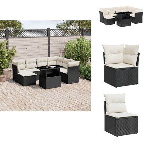 Salon de jardin 8 pcs avec coussins noir résine tressée - Salon De Jardin - Meuble Extérieur - Set Salon - Résine Tressée - Mobilier Design (1/5)