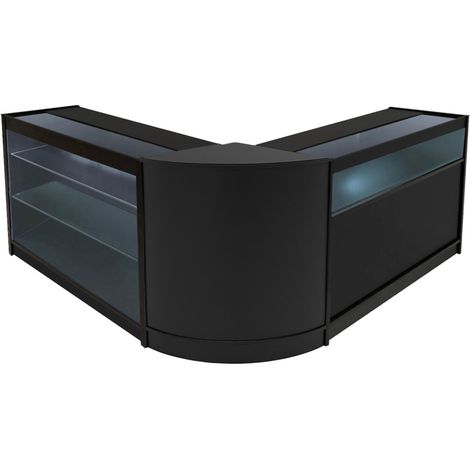 Set Mostradores Comerciales "TRITON"   Negro  K1200+B1200+CM60  MDF y vidrio templado  Estantes y puertas corredizas con cerradura  Fácil Montaje  Mostrador Recepción Expositor Comercial Mesa (1/5)