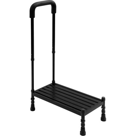 Marchepied avec rampe réglable – Hauteur 89-99 cm, large plateau antidérapant, pieds caoutchouc – Pour personnes âgées et à mobilité réduite- noir