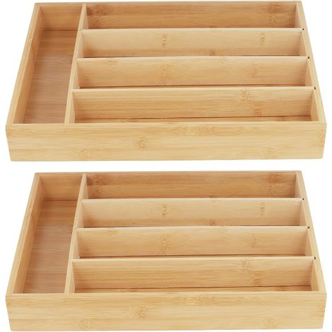 Cutlery Tray for Drawers, 14 x 10 x 2 Inches, Natural Colour, Set of 2 (1/5)
