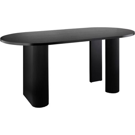 Atmosphera – Table basse ovale 120cm – Effet cannelé noir – MDF – Finition semi-brillante – Patins en plastique – Montage facile (1/4)