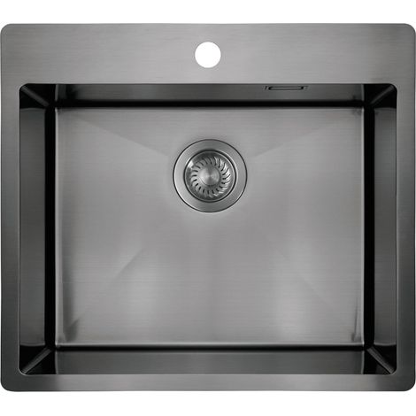 Einbauspülbecken Titanfarben eckig 55 cm Edelstahl mit Siphon (1/4)