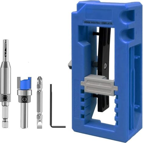 Gabarit pour charnières de porte Kit de gabarit de défonçage réglable pour mortaises Compatible avec les charnières de 3 à 5 pouces (angles droits,arrondis 1/4" ou 5/8") Bleu (1/5)