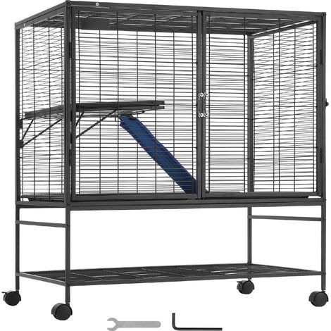 39 Zoll (ca. 99 cm) großer, rollbarer Metallkäfig für Frettchen – 2 Ebenen für Kleintiere (Ratten, Hamster, Meerschweinchen) mit Rampe und herausnehmbarer Schale. (1/5)