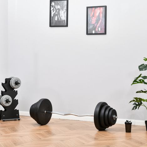 Barra de Pesas Curvada 70 kg Barra de Rizo Set de Musculación con 8 Discos de Pesos 2,5kg-15kg Intercambiables para Entrenamiento Culturismo en Gimnasio Casa 140x38,5x38,5 cm Negro (1/5)