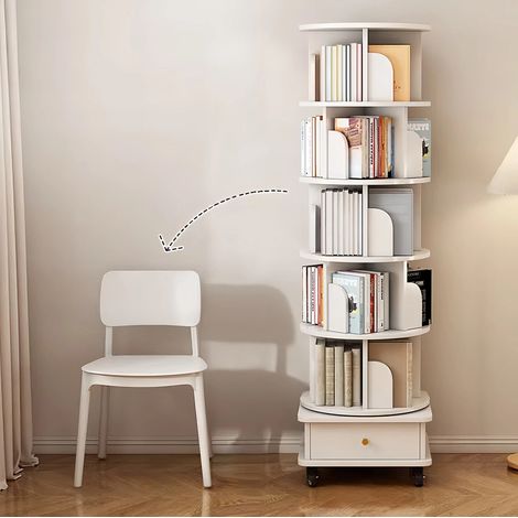Étagère rotative 360° avec tiroir et roulettes, pour petits espaces – Blanc (1/5)