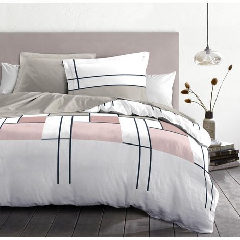Parure de Couette 220x240 cm 3 pièces Percale de Coton Douce Housse + taie Blanc (1/5)