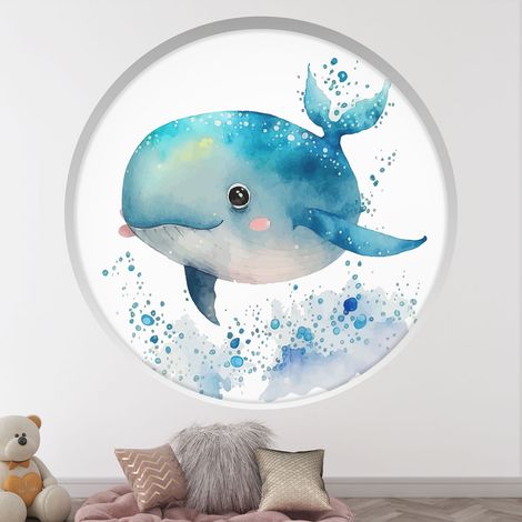 Stickers Trompe l'oeil Arche ronde Enfants - Baleine - Diamètre 30 cm (1/4)