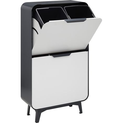 ARREGUI Round Designer Mülltrennsystem mit 4 Inneneimern, Abfalleimer / Mülleimer aus Stahl, 4 x 17 L (68 L) Dunkelgrau / Anthrazit und Weiß matt CR441-R