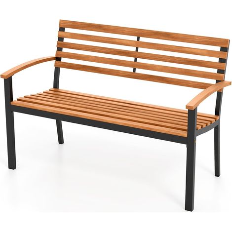 Banc Exterieur Jardin en Bois d'Acacia 2 Places avec Dossier, Cadre en Métal, Banquette Charge 360 kg, 118 x 59 x 86 cm (avec Accoudoirs) (1/5)