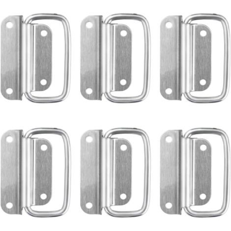 Sollbry 6 Pcs Poignées Pliantes en Acier Inoxydable, 8 cm×6,3 cm, Utilisé pour Toutes Sortes de Poignées de Boîte, Poignées de Boîte à outils, Poignées de Porte et Poignées de Tiroir, Argent (1/4)