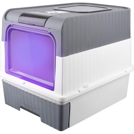 Bac à Litiere Chat Autonettoyante/Bac à Litière Autonettoyante/Maison de Toilette pour Chat/avec Pack désodorisant (Top)/ bac à litière stérilisé aux ultraviolets (b,Gris) (1/5)