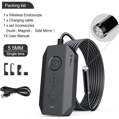 WiFi Endoscope à , Caméra d'Inspection Endoscope à Objectif avec 6 Lumières LED Câble Flexible Semi-Rigide, pour iPhone Samsung iOS Android Smartphone/Tablette (5M),de DEBUNS (1/5)