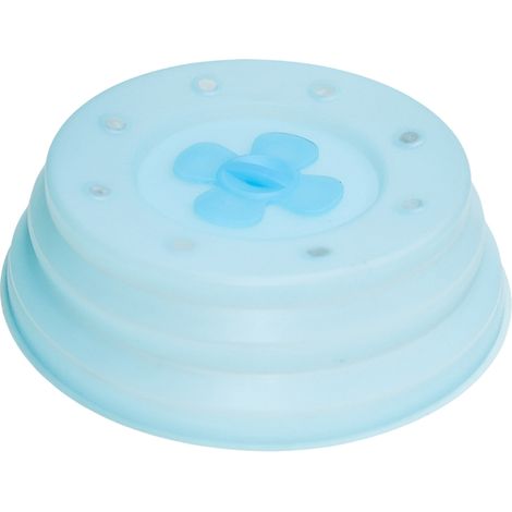 Couvercle anti-éclaboussures pliable en silicone bleu clair pour micro-ondes, assiette magnétique pour la maison.