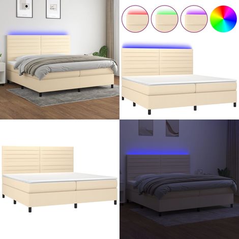 Cama box spring colchón y luces LED tela crema 200x200 cm - Colchón con luz LED - Cama box spring