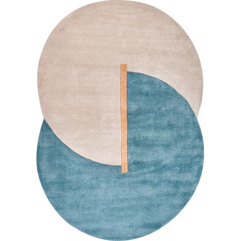 Alfombra moderna de viscosa y lana hecha a mano de forma irregular 160 x 230 cm beige y azul Ayuj