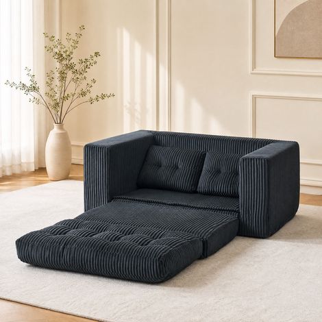 Canapé convertible 2 places 140x85x54 cm en tissu côtelé noir, gain de place pour salon FloraGrace (1/5)