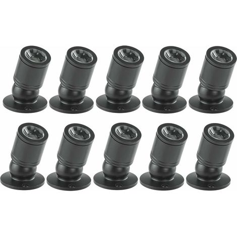 Mini Recessed Downlight, 1W Small Recessed Mini Spotlight LED Ceiling Spotlight with Transformer for Wine Cabinet/Jewelry Cabinet/Living Room/Closet, 10-Pack, 100-265V AC (Black, Cold Light)