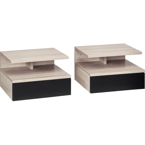 Lot de 2 tables de chevet murales 35 x 32 x 22,5 cm tiroir coulissant niche contemporain en panneaux de particules noir 210001456 (1/5)