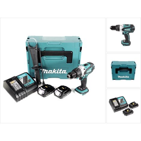 Taladro de percusión sin cable Makita DHP 458 RAJ 18 V 91 Nm + 2x batería recargable 2,0 Ah + cargador + Makpac