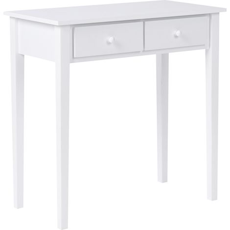 Consola de estilo escandinavo con 2 cajones patas de madera y estructura de MDF blanco Yirra