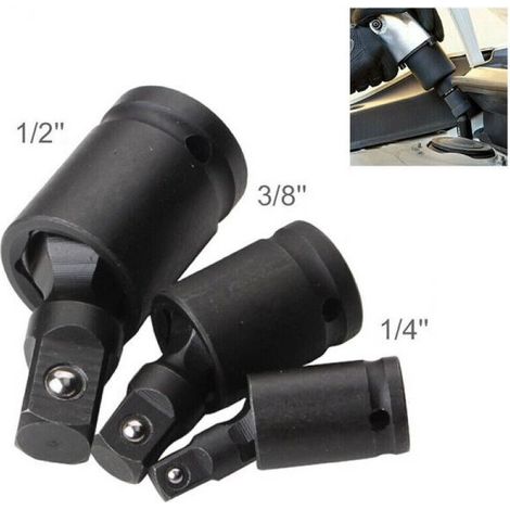 SET 3 ADATTATORI 3/8" 1/2" 1/4" A SNODO GIUNTO GIREVOLE UNIVERSALE ADATTATORE