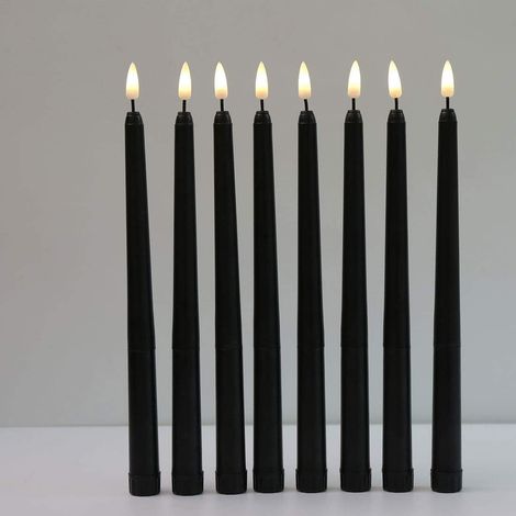 Velas cónicas sin llama con efecto parpadeante, cuerpo negro, 27,9 cm, luz blanca cálida y brillante, funcionan con pilas, velas navideñas de plástico realistas, 6 unidades. (1/5)