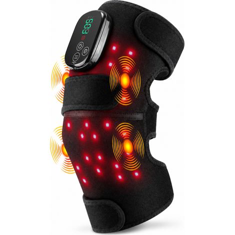 Genouillere de therapie par lumiere rouge et infrarouge, massage et chauffage, noire XL, 4 moteurs