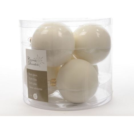 Weihnachtskugeln zum Hängen im Glas 8 cm Creme. 6er-Set