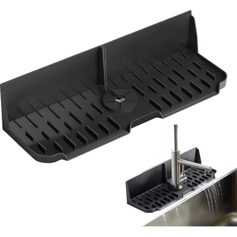 Mat, protection contre les éclaboussures du robinet  Tapis de drainage en silicone, salle de bain de séchage pour évier de cuisine organisé, noir