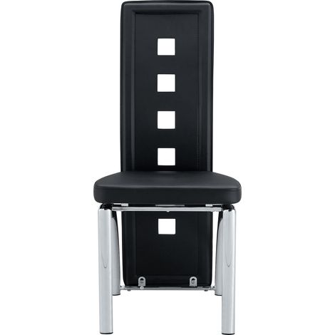 ELVMI Set di 2 Sedie da Pranzo, Schienale Traforato Geometrico, Metallo e Pelle PU, Nero e Argento (1/5)