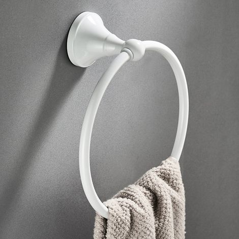 Sollbry Toallero de aro de latón, acabado blanco, soporte para colgar accesorios de baño, montaje en pared (1/4)
