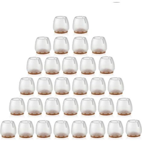 Embouts de pieds en silicone pour chaise et table – Lot de 32 pièces, diamètre 25–29 mm, transparents et bruns, protection sol et anti-rayures