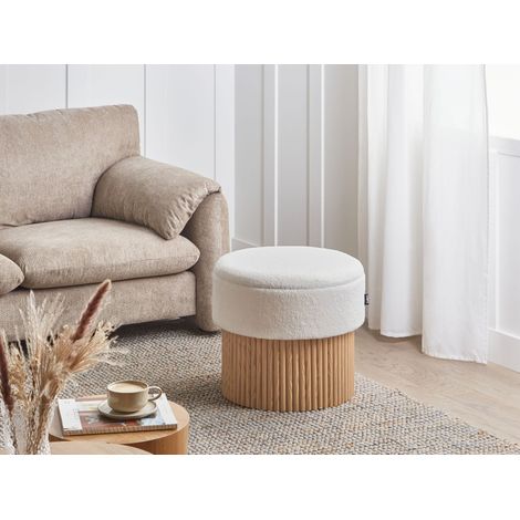 Pouf mit Stauraum RICHEY Bouclé Cremeweiß