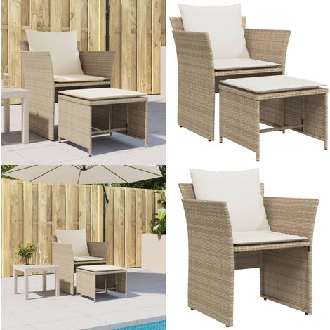 Gartenstuhl mit Fußhocker Beige Poly Rattan - Gartenstuhl - Outdoor Möbel - Rattan Gartenmöbel - Lounge Chair - Esszimmer Stühle - Home & Living