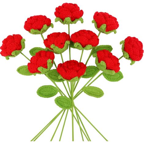 Fleurs artificielles au Crochet, 10 pièces, tulipes faites à la main, Bouquet tricoté, ornements floraux, cadeaux, décoration de maison (1/5)