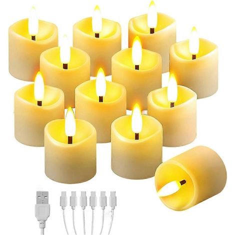 Bougies sans flamme rechargeables avec minuterie à distance, fausses bougies votives LED, pour décoration de table, fenêtre ou maison, idéales pour les mariages et les fêtes. (1/5)