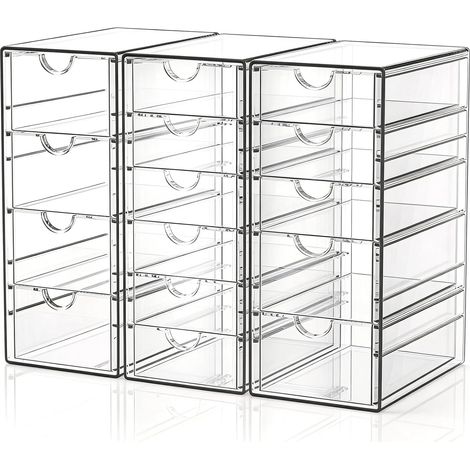 Organisateur de Maquillage - Lot de 3 - Acrylique Transparent - 15 Tiroirs Antipoussière - Bureau et Salle de Bain - 31 x 25 x 17,5 cm (1/5)