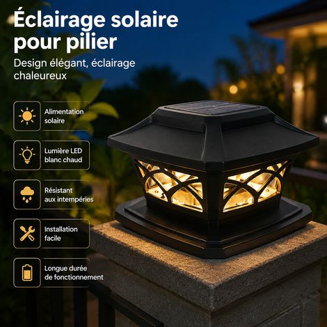 Lampe solaire de tête de poteau 4 pouces noir motif arches éclairage bicolore noir réf 8040 16 × 16 × 11 cm 370 g – Livraison gratuite