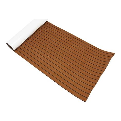Tapis Bateau, Revêtement Pont en Mousse EVA Imitation Teck, Sol Antidérapant Auto-Adhésif pour Yacht Marine Caravane Camping-Car, Tapis Découpable Isolation Phonique 240x90cm Marron Noir (1/5)