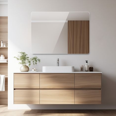 Miroir Mural Sans Cadre pour Salle de Bain et Chambre Coins Arrondis R50 Argenté 60 x 80 cm -PANGIVO (1/5)