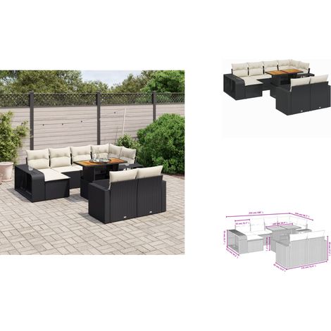 11-tlg. Garten-Sofagarnitur mit Kissen Schwarz Poly Rattan - Gartenmöbel Set - PE-Rattan Möbel - Outdoor Lounge - Gartenlounge - Terrassenmöbel (1/3)