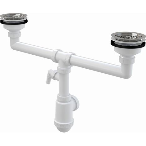 Alca - Siphon für Doppelspüle, Durchmesser 115 mm, mit Anschluss, Kunststoff A453P (1/2)