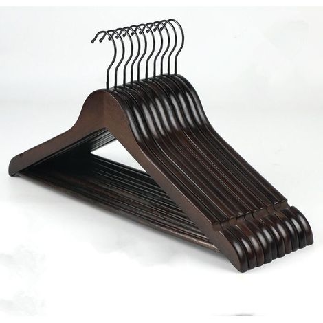 5-teiliges schwarzes Kleiderbügel-Set aus Massivholz mit Rillen, 360° drehbarer Vintage-Kleiderbügel für Kleid, Hemd, BH, Hose, Mantel, 44,5 cm, 23 cm, 1,2 cm (1/3)